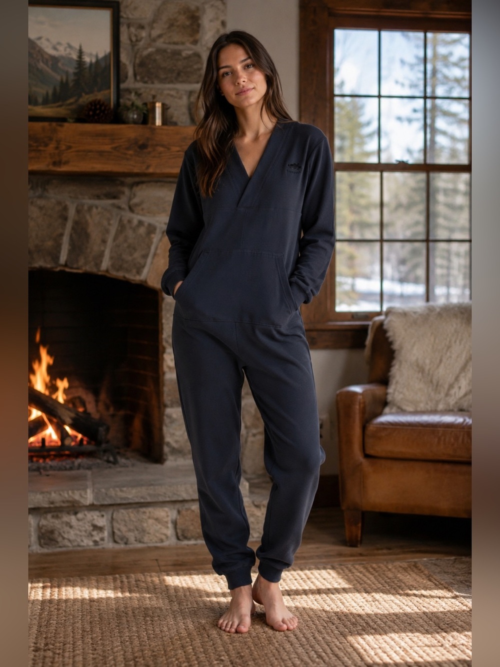 Roots Cooper Cozy Fleece Cabin Onesie Jumpsuit Black Size M Loungewear